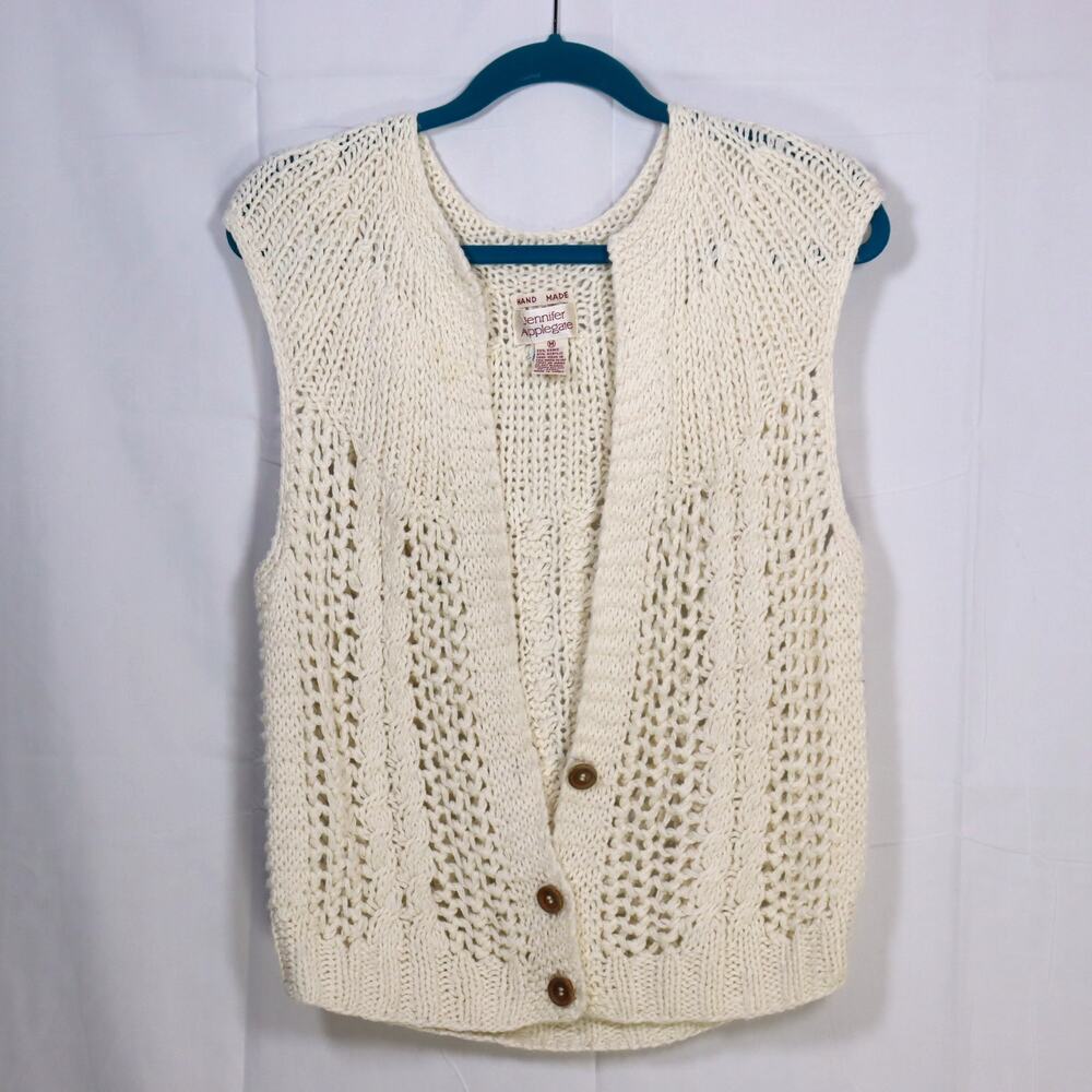 Jennifer Applegate Hand Knit Cream Sweater Vest M‎